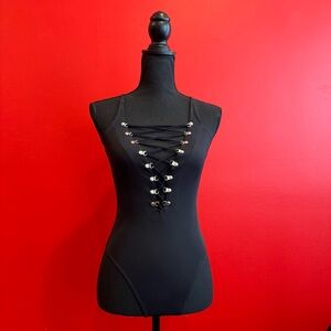 🔥Good American Compression Black Plunge Lace-Up Bodysuit (NWOT)